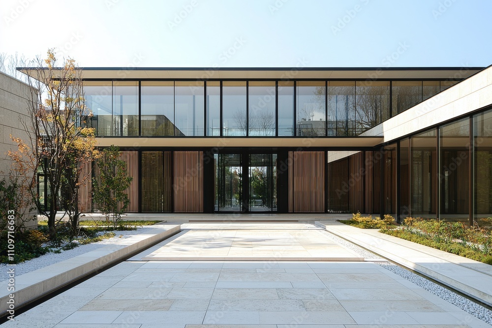 Obraz premium Modern minimalist architecture in Tokyo with glass and wooden elements
