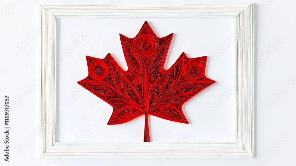 Quilling Canada Day card featuring a red maple leaf in a decorative frame Quilling Canada Day card featuring a red maple leaf in a decorative frame