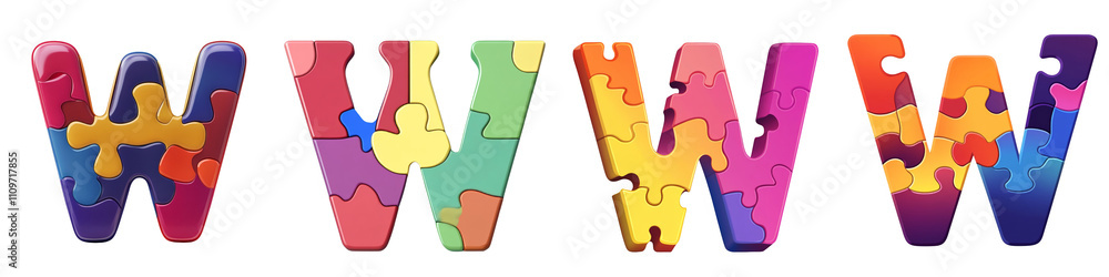 Alphabet W, made with puzzle pieces, Logo design, letter, isolated on a transparent background Alphabet W, made with puzzle pieces, Logo design, letter, isolated on a transparent background