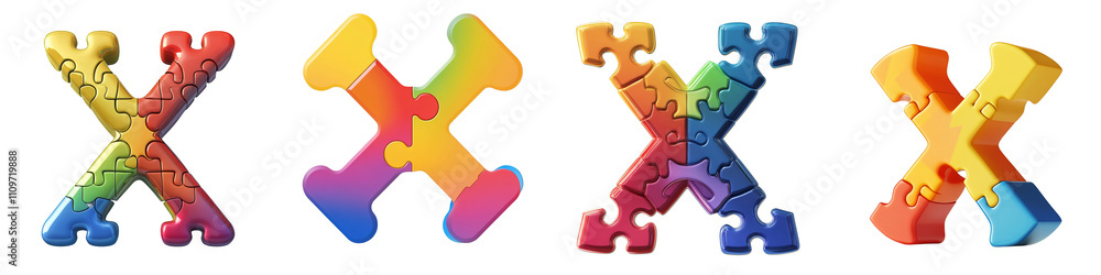 Obraz premium Alphabet X, made with puzzle pieces, Logo design, letter, isolated on a transparent background