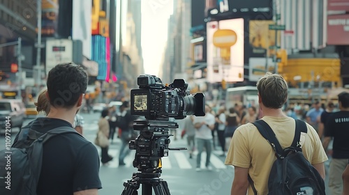 Filmmakers shooting video in Times Square, NYC.