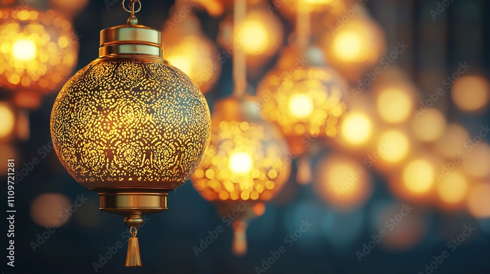 Illuminated Moroccan Lanterns Festive Golden Lights Ramadan Decor Illuminated Moroccan Lanterns Festive Golden Lights Ramadan Decor