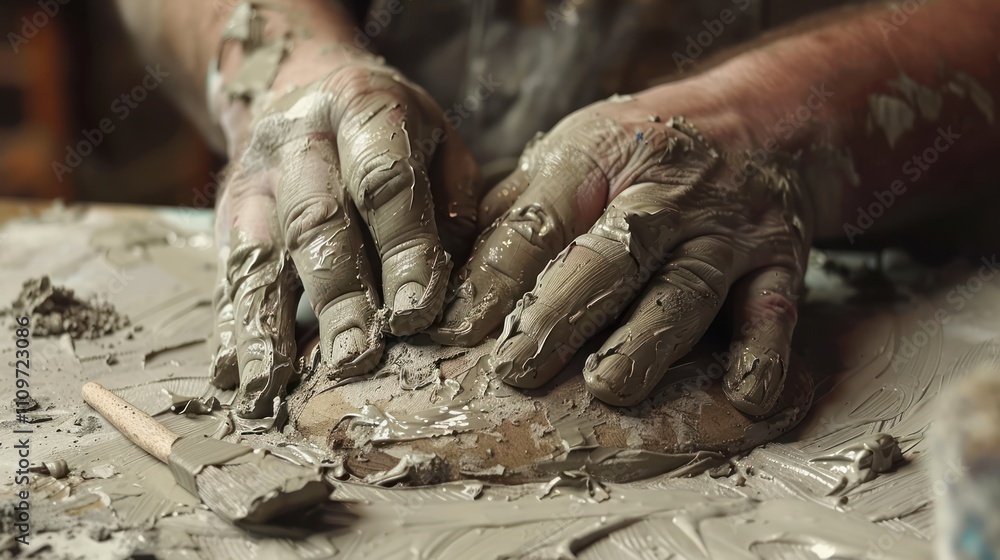 Close-up of hands shaping wet clay. Close-up of hands shaping wet clay.