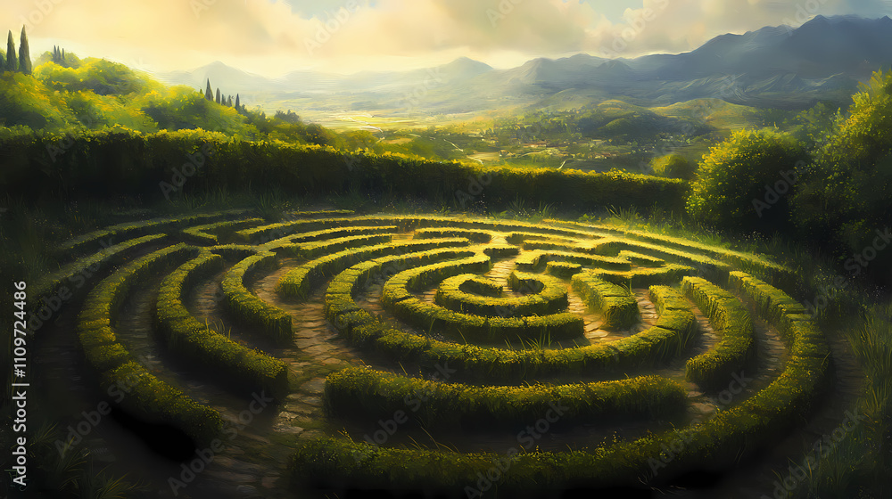 A labyrinthine path, representing the complexities of life and the search for meaning and purpose. Labyrinthine. Illustration A labyrinthine path, representing the complexities of life and the search for meaning and purpose. Labyrinthine. Illustration