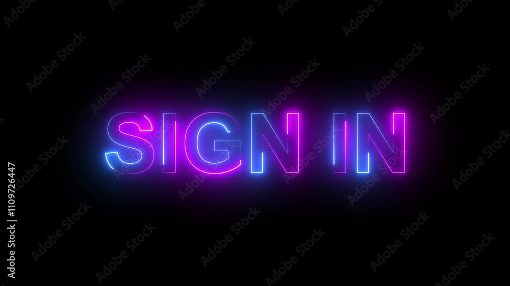 neon text SIGN IN with black background. neon text SIGN IN with black background.