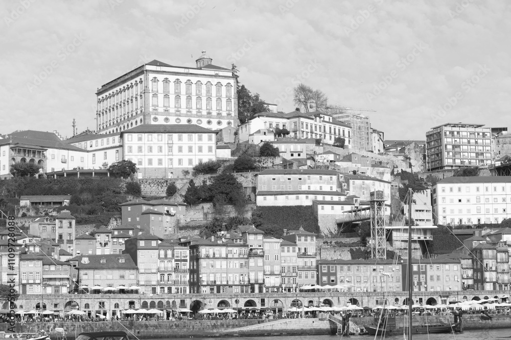 Buildings in downtown Porto in Portugal in black and white Buildings in downtown Porto in Portugal in black and white