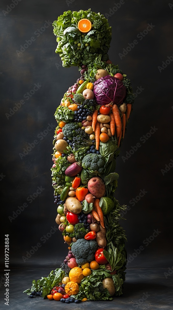 Fototapeta premium Artistic human figure constructed entirely with fresh vegetables image