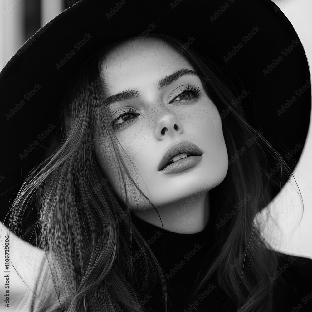 black and white closeup portrait of a young, beautiful woman on black background, concept of cosmetics, skincare and beauty black and white closeup portrait of a young, beautiful woman on black background, concept of cosmetics, skincare and beauty