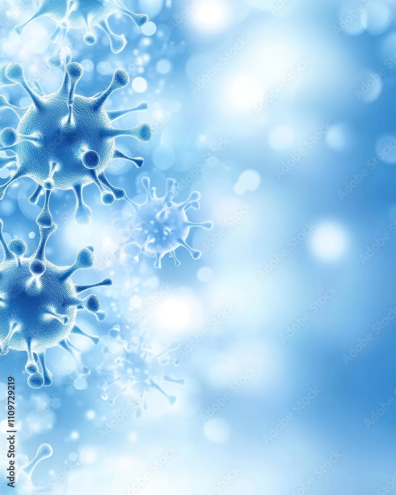 Portrayal of the Flu Virus in a Frosty Blue Ambiance Blending Into White Portrayal of the Flu Virus in a Frosty Blue Ambiance Blending Into White