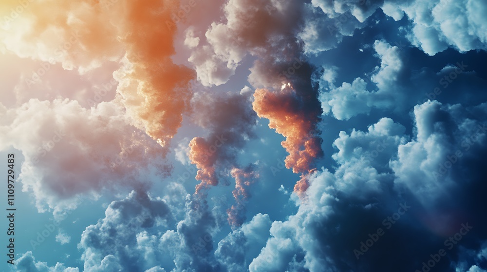 Dramatic sunset sky with vibrant orange and blue clouds. Dramatic sunset sky with vibrant orange and blue clouds.