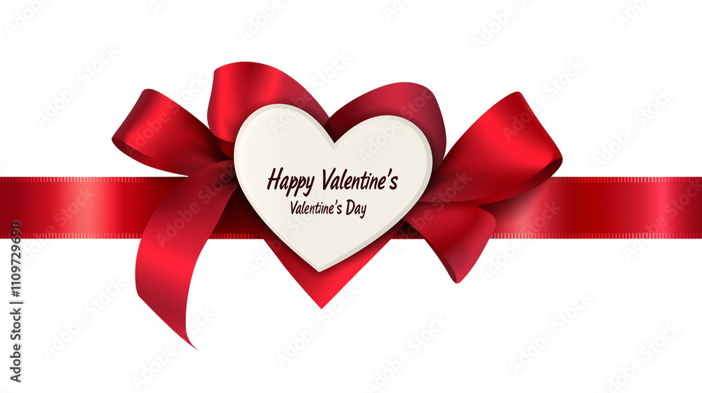 A red ribbon with a bow and heart-shaped tag, with the text Happy Valentine's Day, isolated on a transparent background A red ribbon with a bow and heart-shaped tag, with the text Happy Valentine's Day, isolated on a transparent background