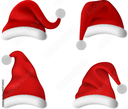set of isolated santa claus hats. collection od christmas caps