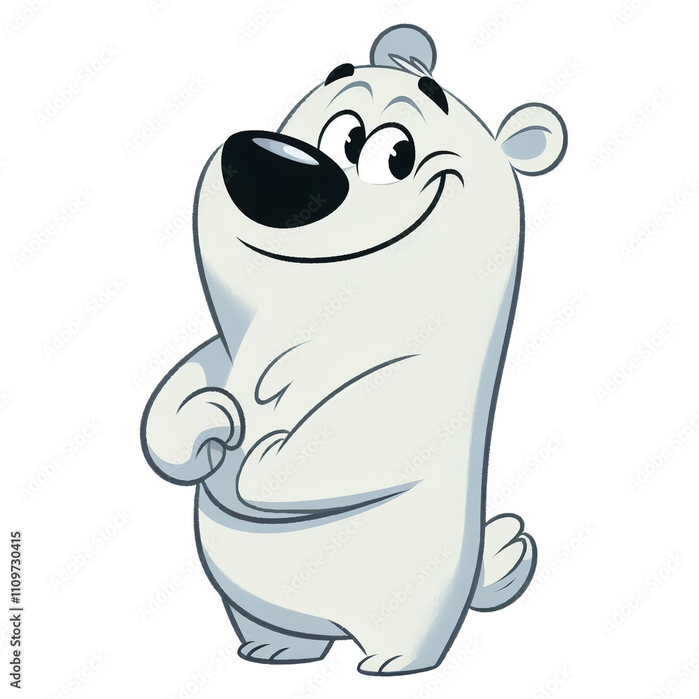 Fototapeta premium Cute Polar bear dressed in a knitted hat and scarf. AI generated.