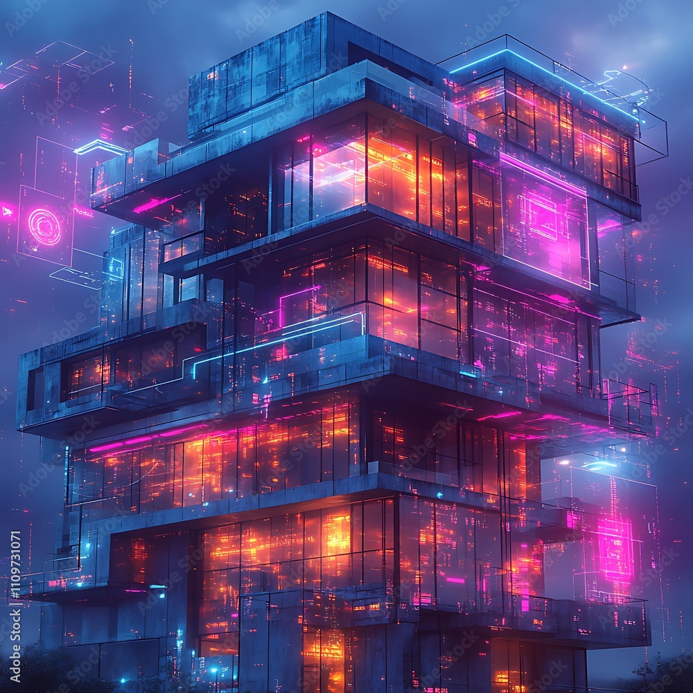 Neon light futuristic modern building design captures attention image Neon light futuristic modern building design captures attention image