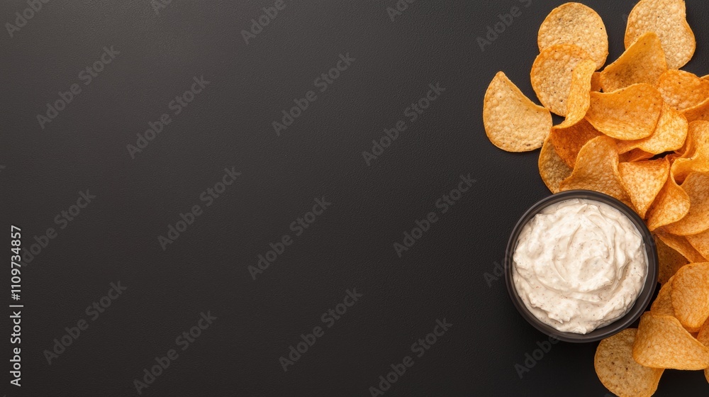 Black background with a small bowl of white dip in the center. the dip appears to be creamy and has a smooth texture. Black background with a small bowl of white dip in the center. the dip appears to be creamy and has a smooth texture.