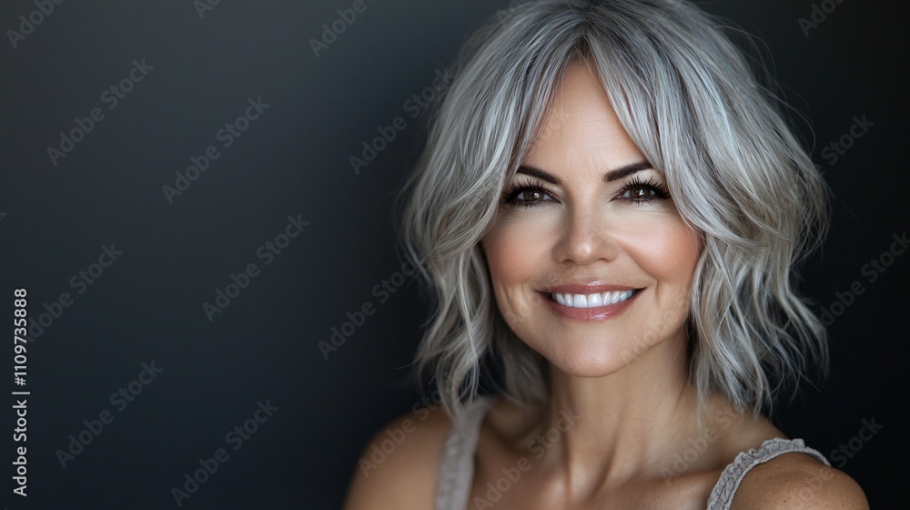 Smiling woman with short gray hair. Smiling woman with short gray hair.