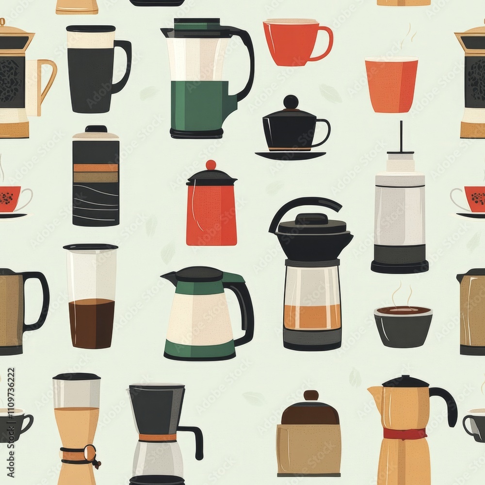 Colorful Coffee and Tea Brewing Pattern Colorful Coffee and Tea Brewing Pattern