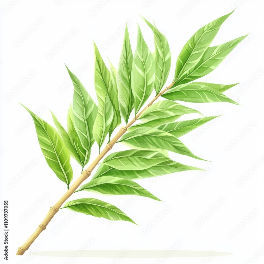 Vibrant Green Leaves on a Stalk Isolated on White Background Perfect for Natural Themes and Freshness Concepts in Design Projects Vibrant Green Leaves on a Stalk Isolated on White Background Perfect for Natural Themes and Freshness Concepts in Design Projects