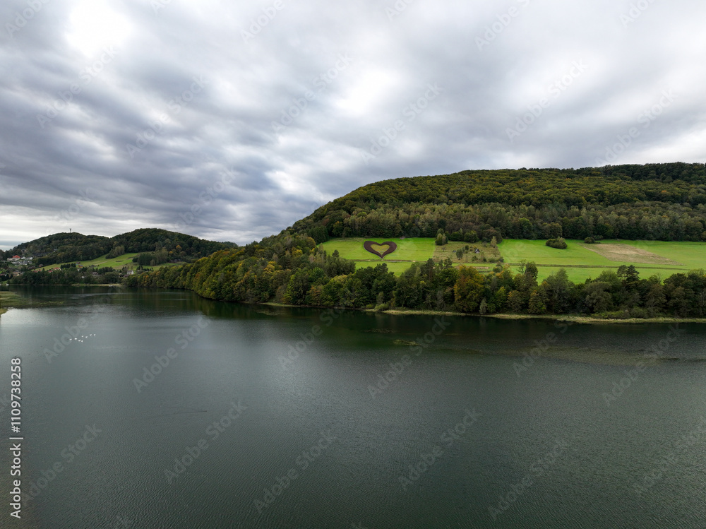 View from a drone of Lake Solina and the surrounding area. View from a drone of Lake Solina and the surrounding area.