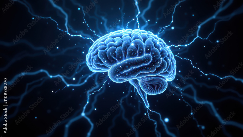 3D rendering of a human brain emitting electric blue lightning bolts, symbolizing artificial general intelligence (AGI). 3D rendering of a human brain emitting electric blue lightning bolts, symbolizing artificial general intelligence (AGI).