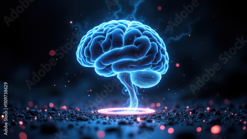 Wallpaper Mural A glowing human brain with electrical energy emanating from it on a dark background. Torontodigital.ca