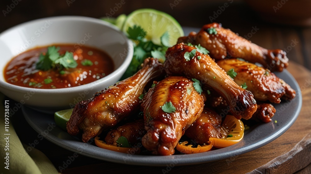 Glazed Chicken Wings with Spicy Dipping Sauce Glazed Chicken Wings with Spicy Dipping Sauce