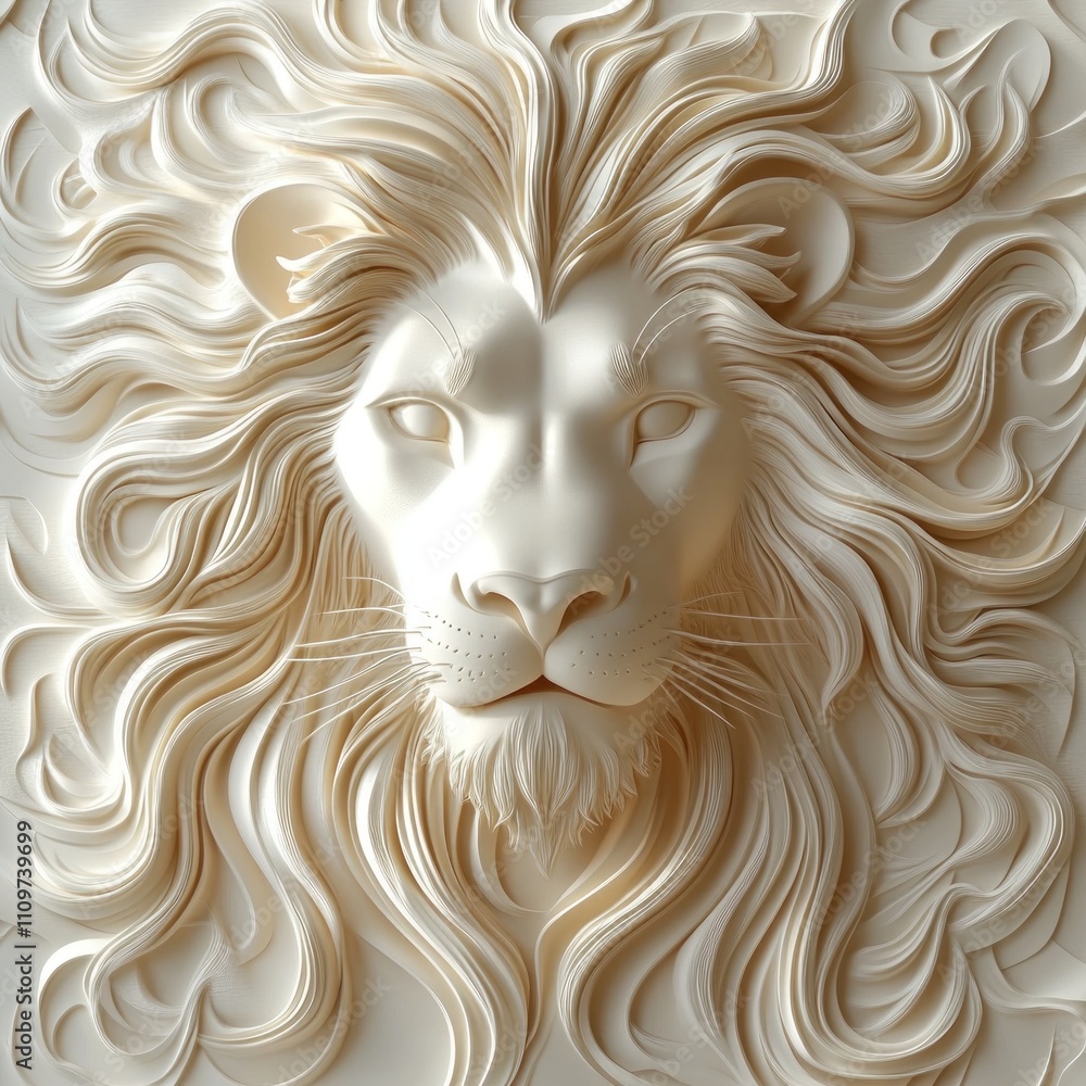 Intricate bas-relief sculpture of a lion's head. Intricate bas-relief sculpture of a lion's head.