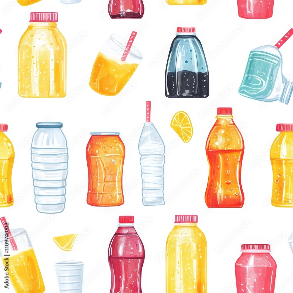 Colorful Drink Bottles Pattern Design Colorful Drink Bottles Pattern Design