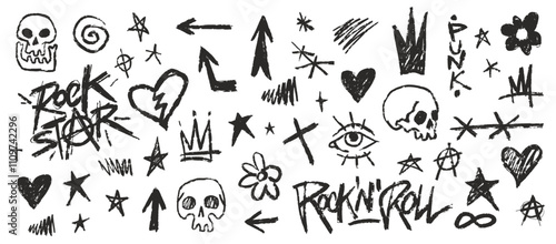 Rock star themed doodles featuring edgy designs