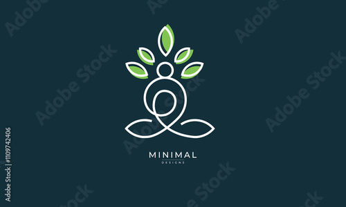 A line art icon logo of a yoga person with a tree