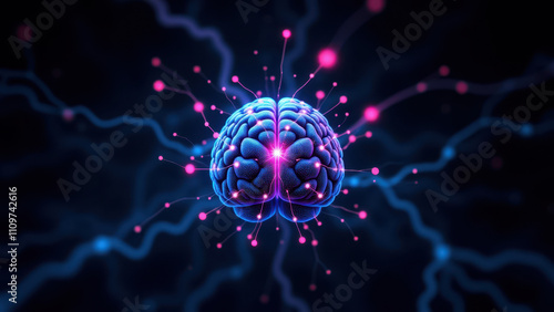 Illustration of an artificial brain with neural activity for AI concept.