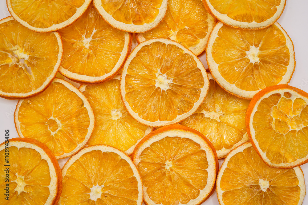 Flat lay image of dried orange slices. Flat lay image of dried orange slices.