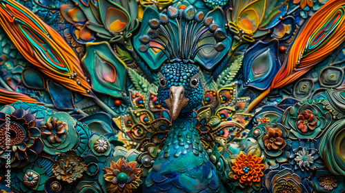 Wallpaper Mural Peacock's Plumage: The intricate details and vibrant colors of a peacock�s plumage, displaying its magnificent feathers and patterns. Torontodigital.ca