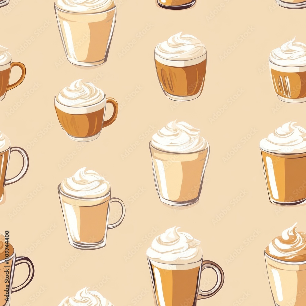 A Seamless Pattern of Whipped Coffee Drinks A Seamless Pattern of Whipped Coffee Drinks
