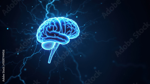 Illustration of a human brain with lightning bolts emanating from behind.