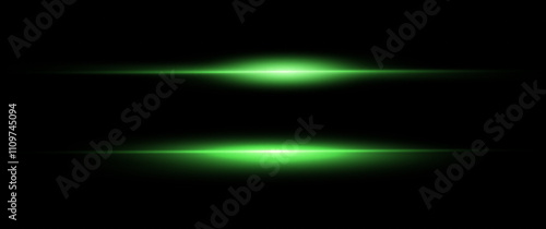 Laser green lines of light. Horizontal neon light. Neon horizontal speed lines. Laser beams