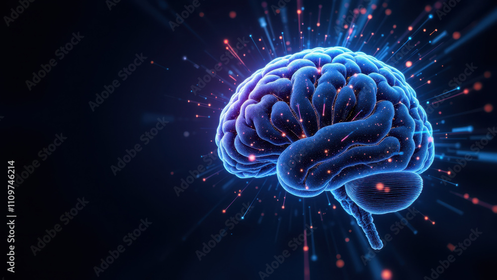 Fototapeta premium A colorful brain graphic with a cosmic background, representing artificial general intelligence or AGI.