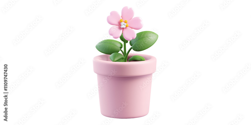Obraz premium Simple Pink Flower In Minimal Pot Icon Isolated on Transparent Background