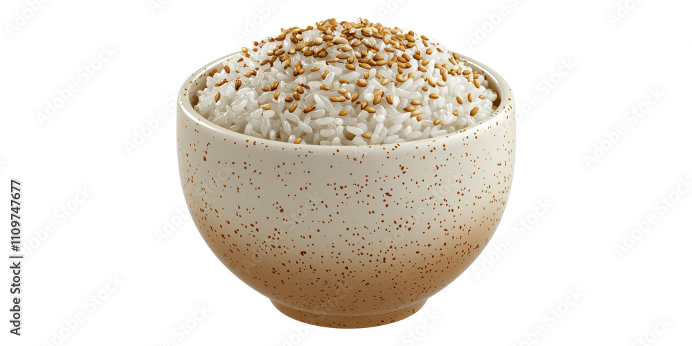 Ceramic Bowl Of Cooked Rice With Sesame Seeds 3D Icon Isolated on Transparent Background Ceramic Bowl Of Cooked Rice With Sesame Seeds 3D Icon Isolated on Transparent Background