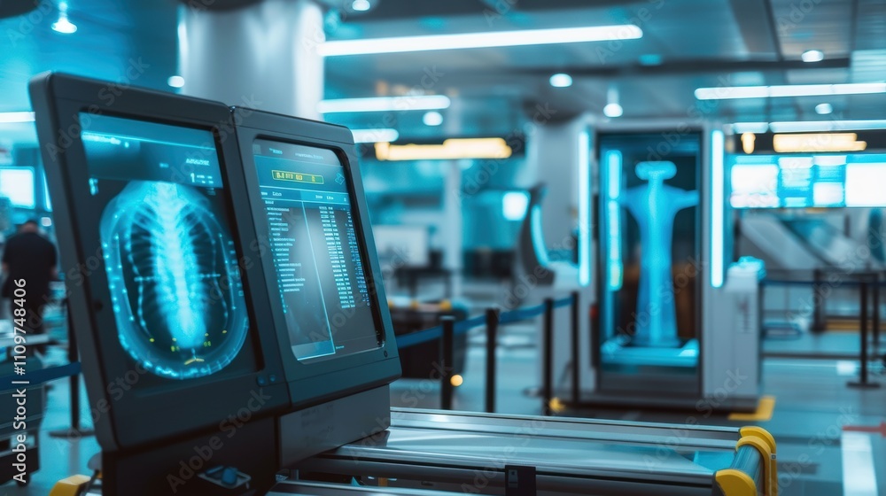 Obraz premium Advanced Airport X-Ray Scanner Featuring Detailed User Interface for Security