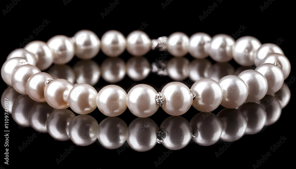 Pearl necklace, reflected on black background Pearl necklace, reflected on black background