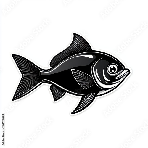 a monochrome fish clipart, clean silhouette, bold black shape, isolated on white background