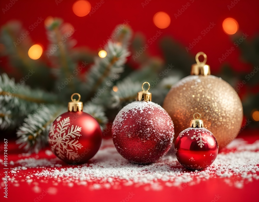 Christmas ornaments red background Christmas ornaments red background