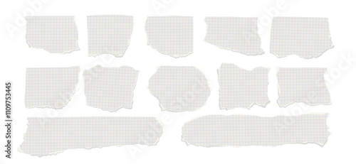Set of torn paper sheets in chequered, different shapes.  Vector scraps of paper for social networks banners
