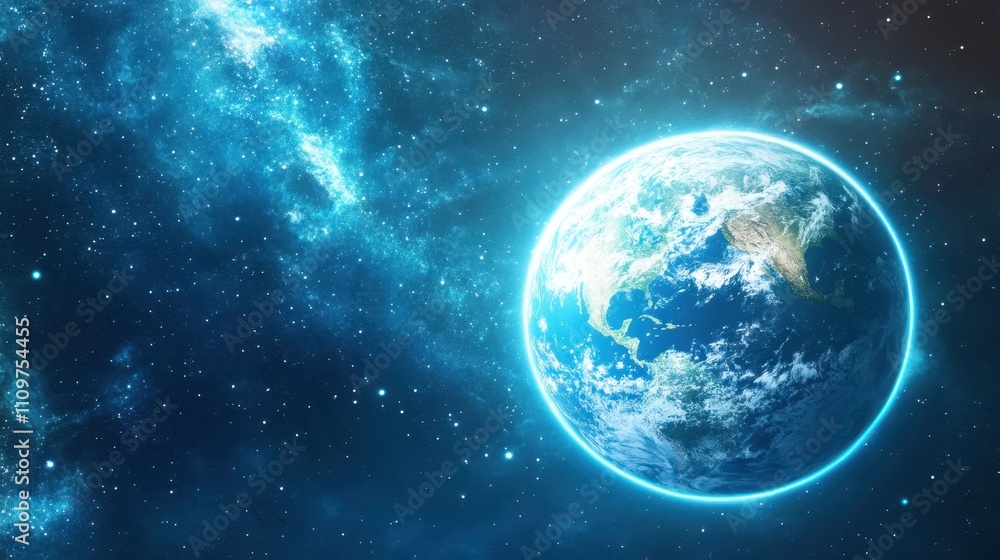 Naklejka premium Vibrant Connections Illuminate Planet Earth at Night From Space