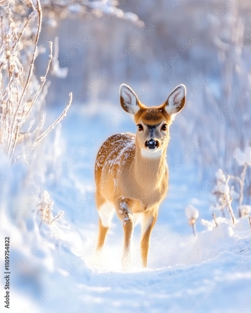 Noble Deer Gracefully Wandering Through a Snowy Forest in a Winter Wonderland During Christmas Time Noble Deer Gracefully Wandering Through a Snowy Forest in a Winter Wonderland During Christmas Time