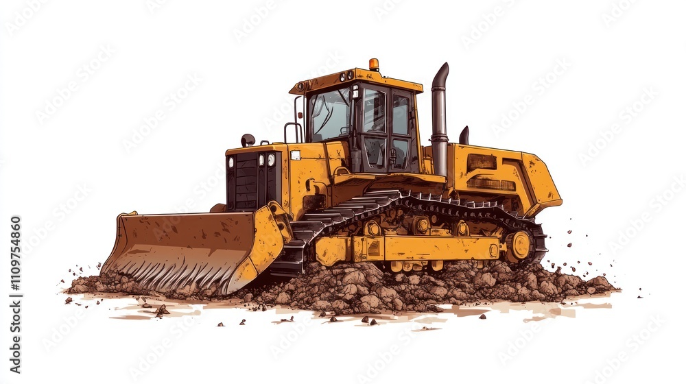 Yellow bulldozer pushing dirt, detailed illustration. Yellow bulldozer pushing dirt, detailed illustration.