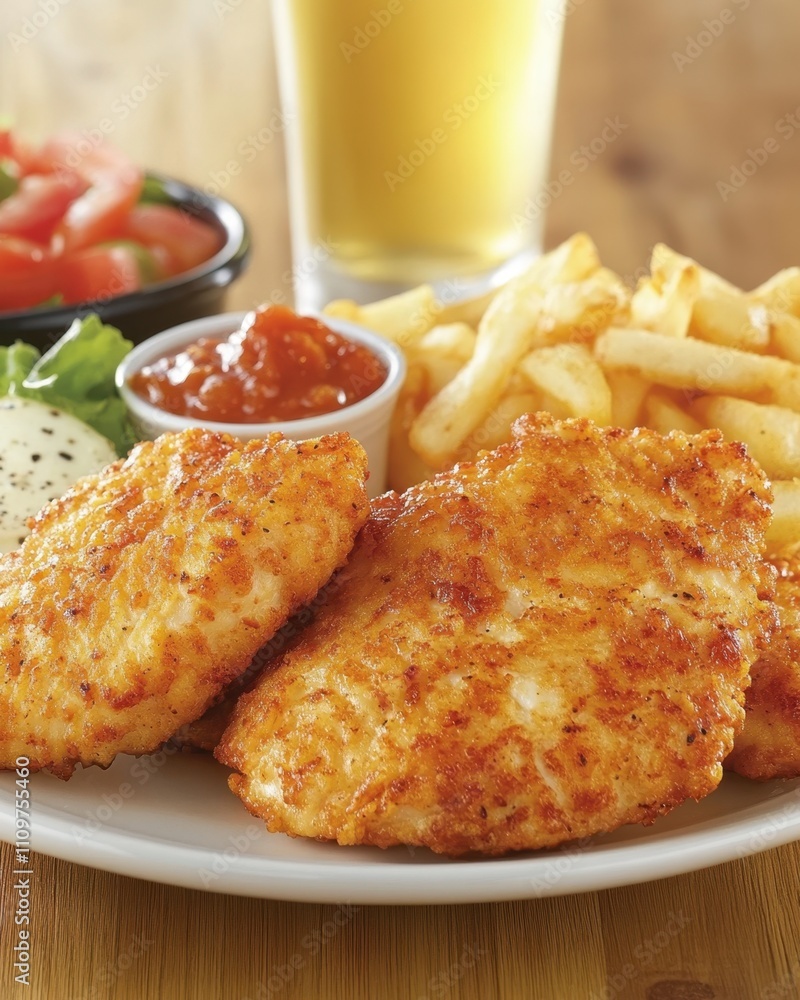 Delicious Chicken Filet Combo Served With Crispy Fries and Fresh Salad in a Casual Dining Setting Delicious Chicken Filet Combo Served With Crispy Fries and Fresh Salad in a Casual Dining Setting