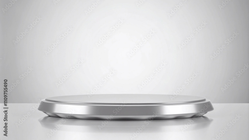 Round white metal pedestal on a gray background, ideal for product display and showcasing items elegantly Round white metal pedestal on a gray background, ideal for product display and showcasing items elegantly