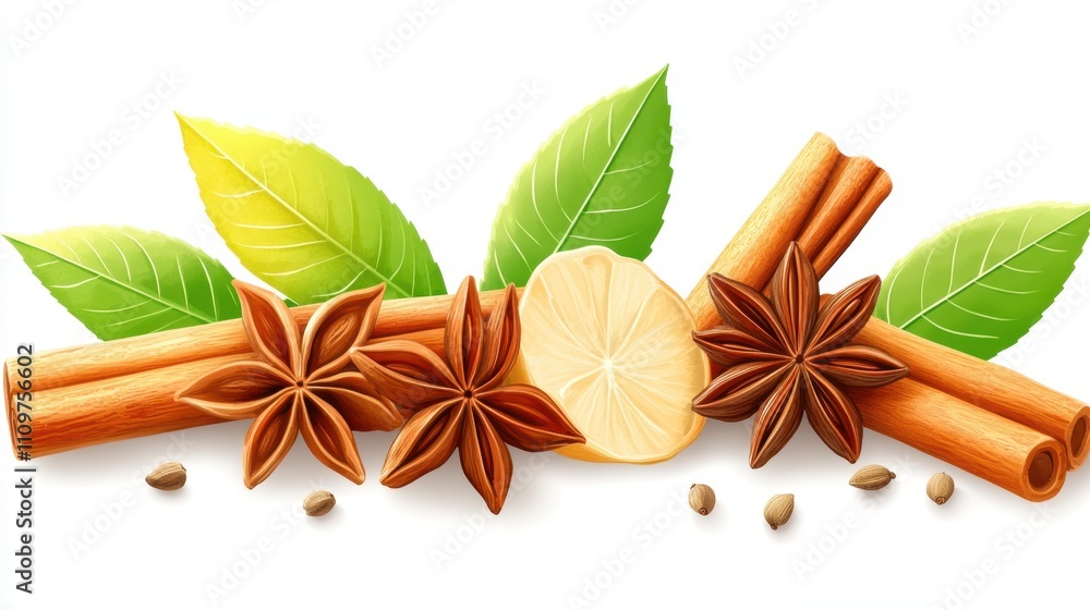 Exploring the Vibrant World of Spices With Cloves and Cardamom Among Aromatic Leaves Exploring the Vibrant World of Spices With Cloves and Cardamom Among Aromatic Leaves